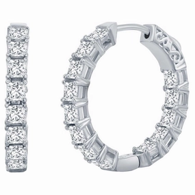 Classic Women's Earrings - Silver 3x25mm Square CZ Inside-Outside Hoop | D-7976