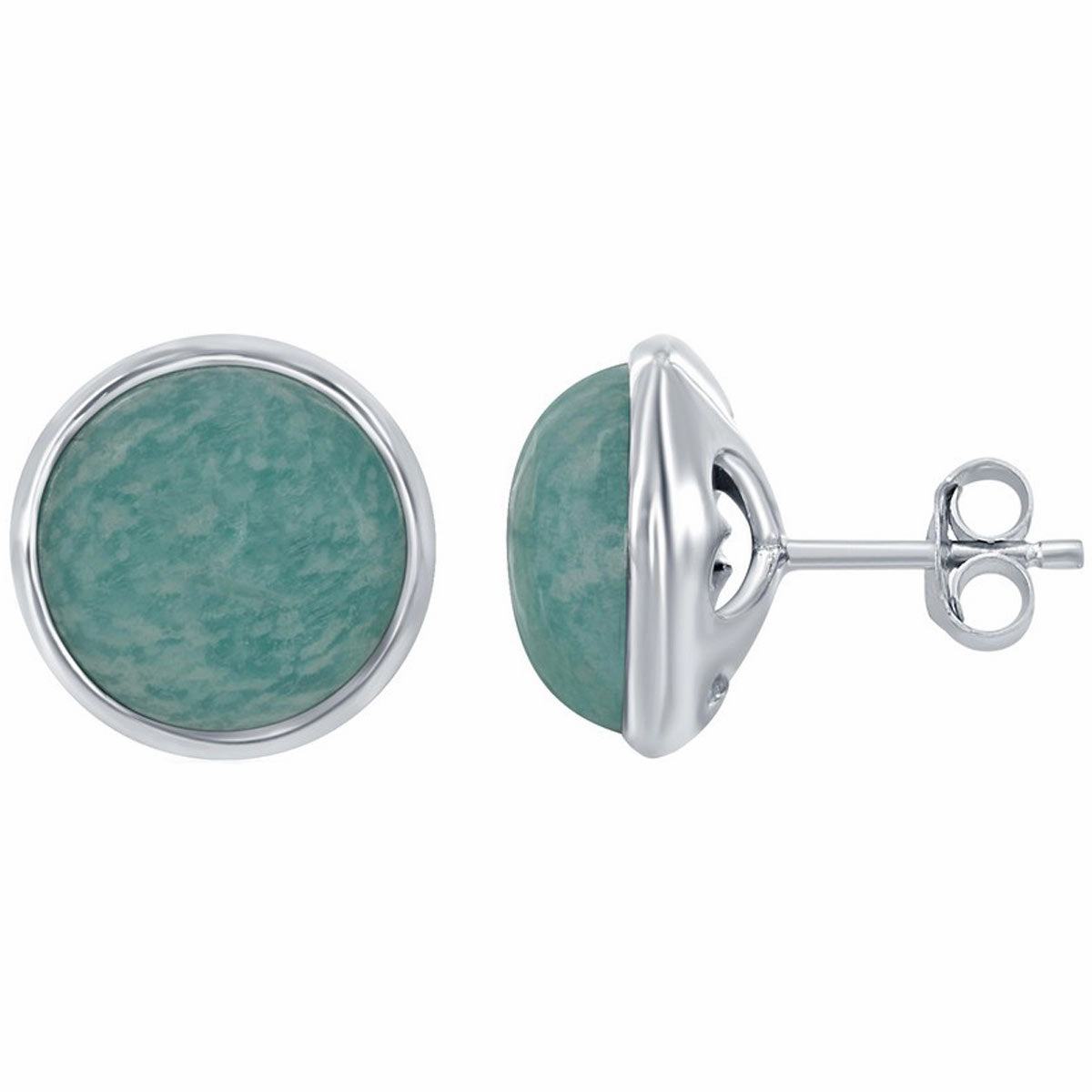 Classic Women's Earrings - Silver African Amazonite Stud Post Back Closure | D-6714