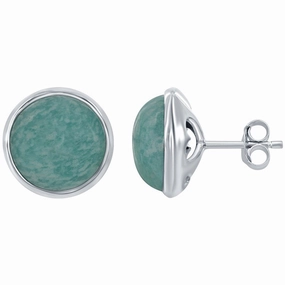 Classic Women's Earrings - Silver African Amazonite Stud Post Back Closure | D-6714