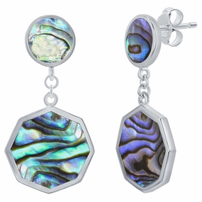 Classic Women's Earrings - Sterling Silver Abalone Round and Hexagon | D-7810
