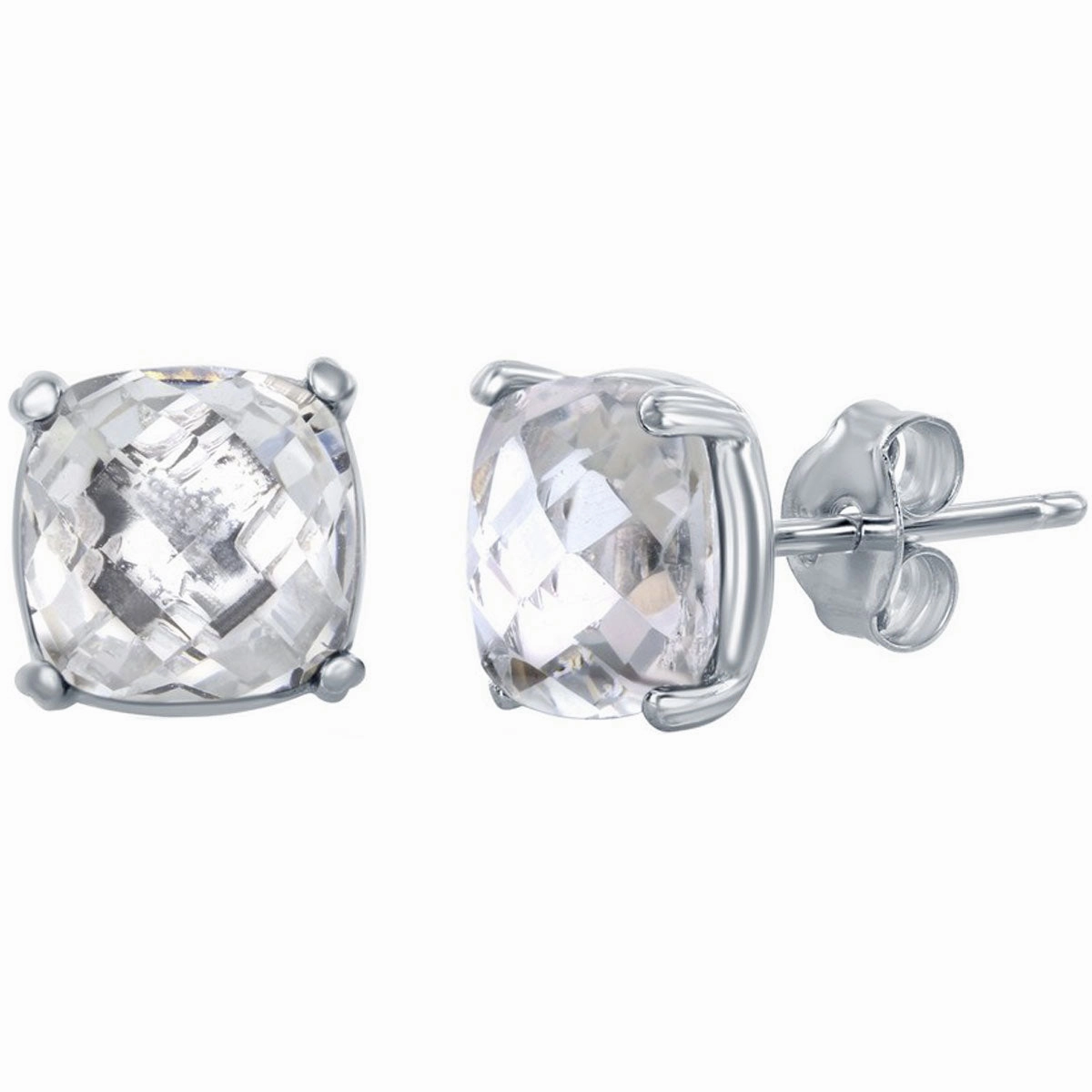 Classic Women's Earrings - Sterling Silver April Birthstone White Topaz Stud | D-6817