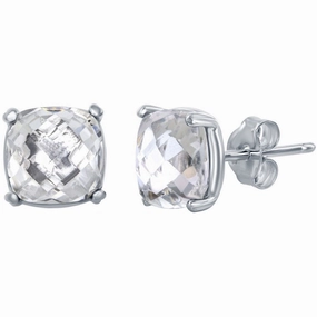 Classic Women's Earrings - Sterling Silver April Birthstone White Topaz Stud | D-6817