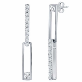 Classic Women's Earrings - Sterling Silver Asymmetric Paperclip CZ | D-8387