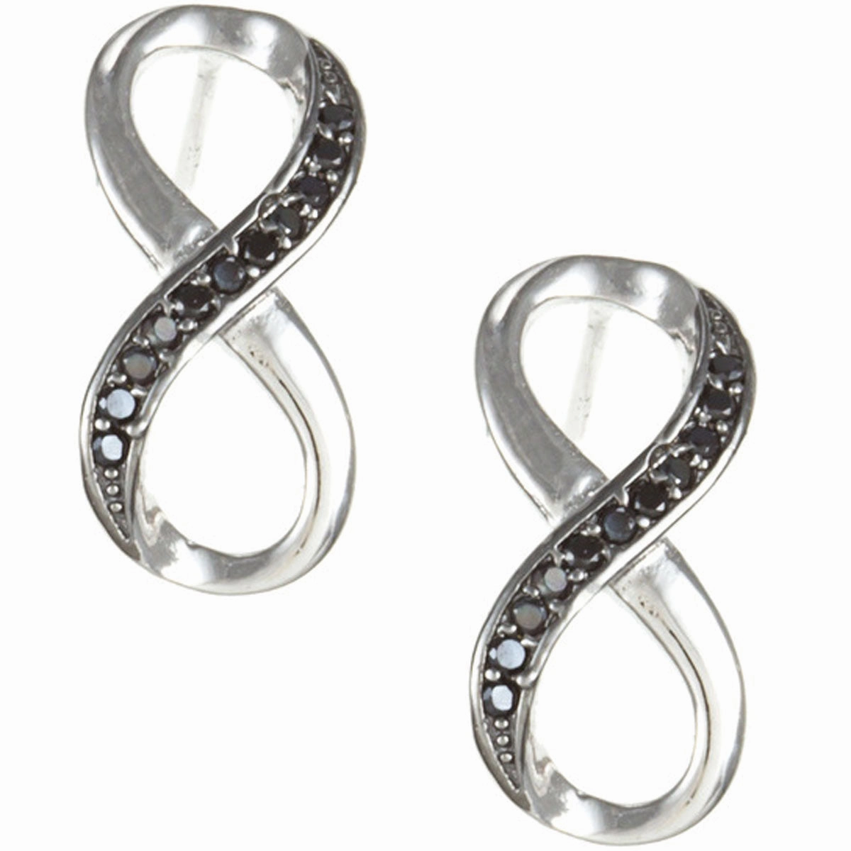 Classic Women's Earrings - Sterling Silver Black CZ Pave Infinity Shaped | D-4714