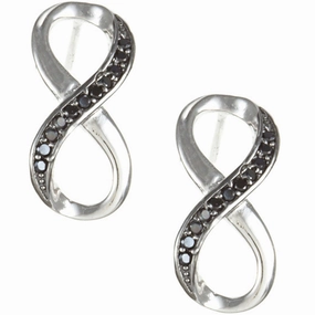 Classic Women's Earrings - Sterling Silver Black CZ Pave Infinity Shaped | D-4714