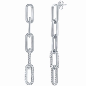 Classic Women's Earrings - Sterling Silver CZ Paperclip Post Back Closure | D-8295