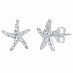 Classic Women's Earrings - Sterling Silver CZ Starfish Stud | D-7990