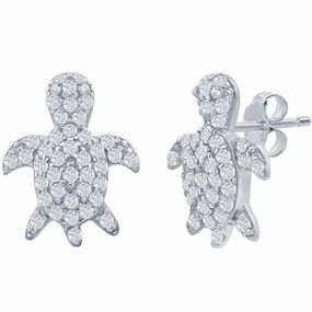 Classic Women's Earrings - Sterling Silver CZ Turtle Stud Post Back Closure | D-7981