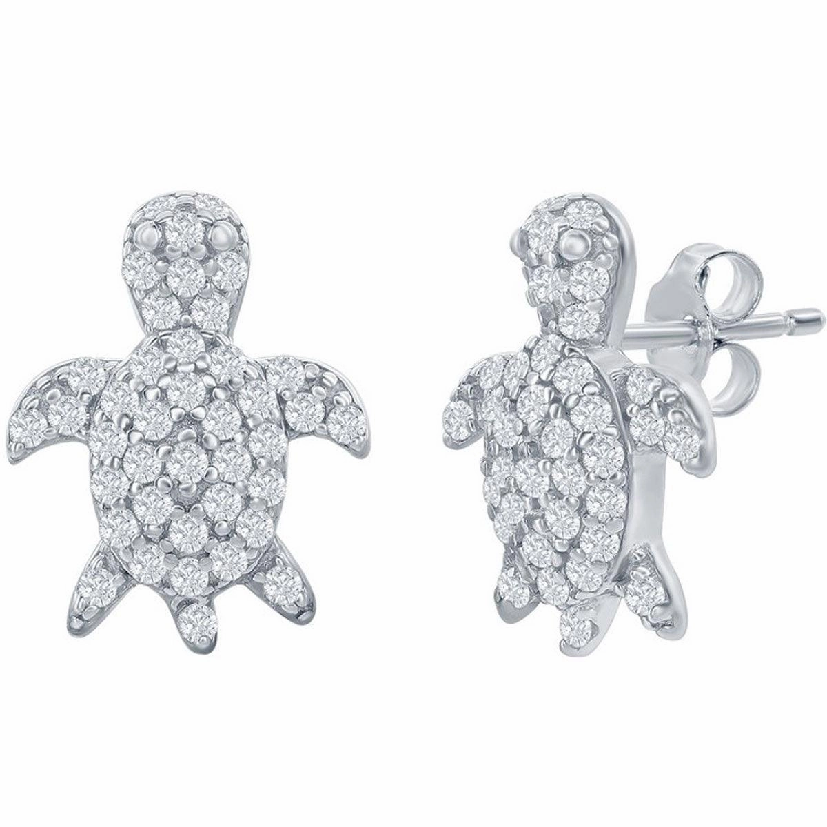 Classic Women's Earrings - Sterling Silver CZ Turtle Stud Post Back Closure | D-7981