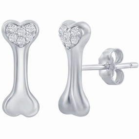 Classic Women's Earrings - Sterling Silver Dog Bone White CZ Stud Post Back | D-7927