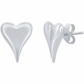 Classic Women's Earrings - Sterling Silver Heart Shape Stud Post Back Closure | A-2675
