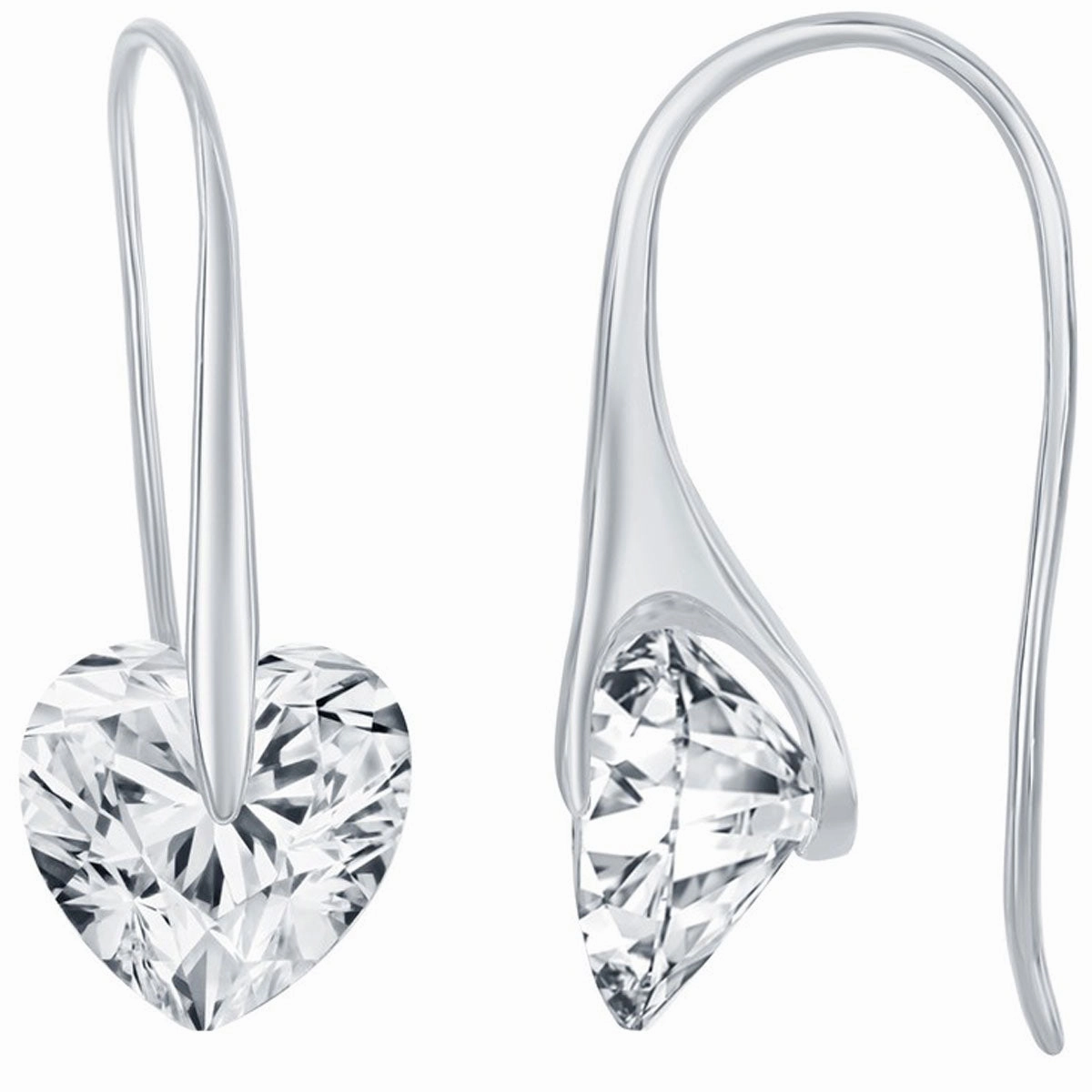 Classic Women's Earrings - Sterling Silver Heart Shape White CZ Frenchwire | D-7875