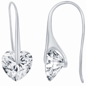 Classic Women's Earrings - Sterling Silver Heart Shape White CZ Frenchwire | D-7875