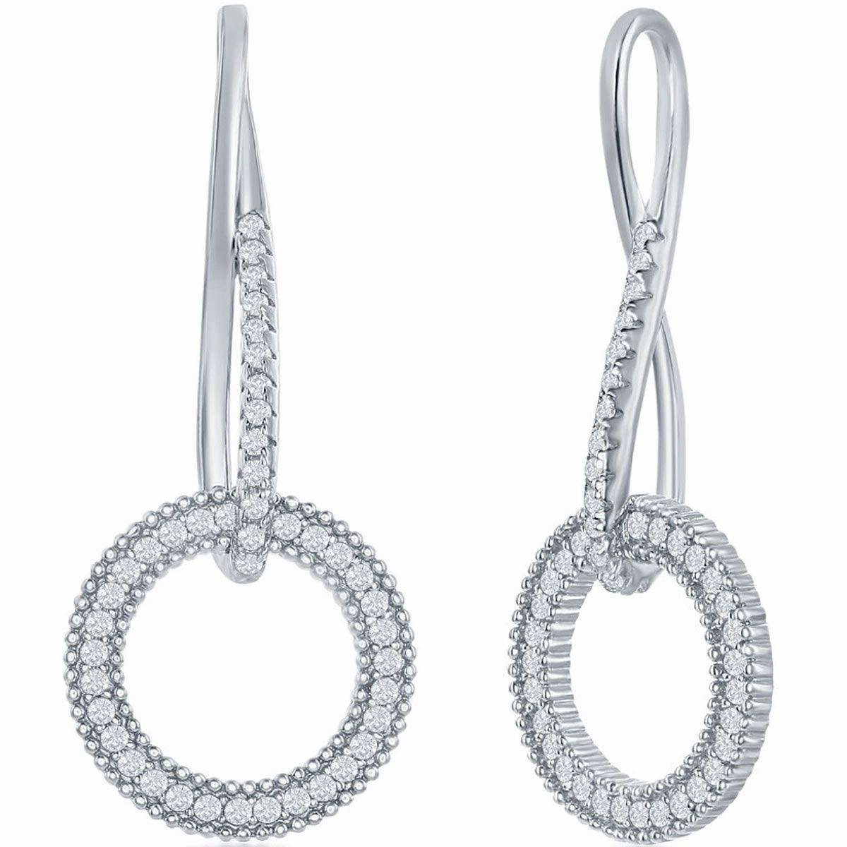 Classic Women's Earrings - Sterling Silver Infinity Design Round White CZ | D-7836