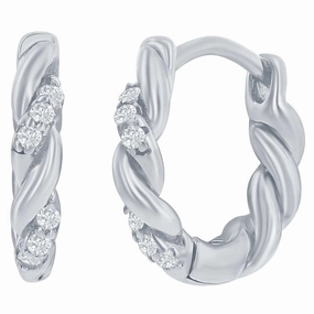 Classic Women's Earrings - Sterling Silver Intertwined CZ 13mm Huggie Hoop | D-8323