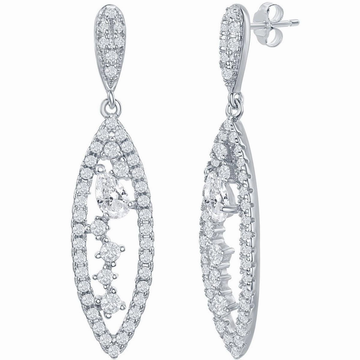 Classic Women's Earrings - Sterling Silver Marquise Multi Shaped White CZ | D-7837
