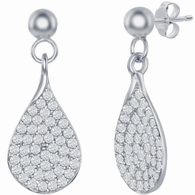 Classic Women's Earrings - Sterling Silver Micro Pave White CZ Pear Shaped | D-7831