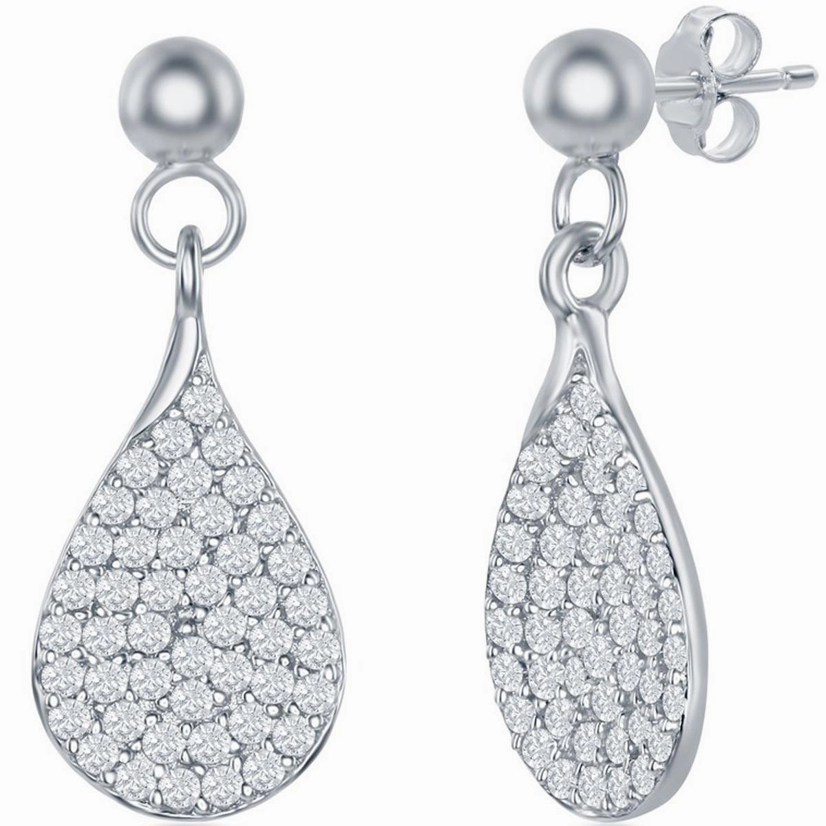 Classic Women's Earrings - Sterling Silver Micro Pave White CZ Pear Shaped | D-7831