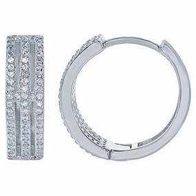 Classic Women's Earrings - Sterling Silver Open Triple Row CZ Hoop | D-6056