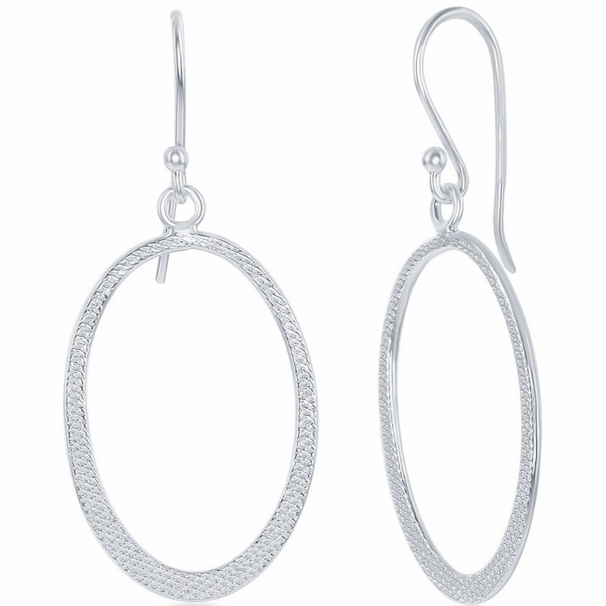 Classic Women's Earrings - Sterling Silver Oval Design French Wire Closure | A-2183