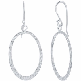 Classic Women's Earrings - Sterling Silver Oval Design French Wire Closure | A-2183
