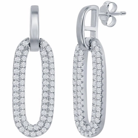 Classic Women's Earrings - Sterling Silver Oval Micro Pave CZ Door Knocker | D-7848