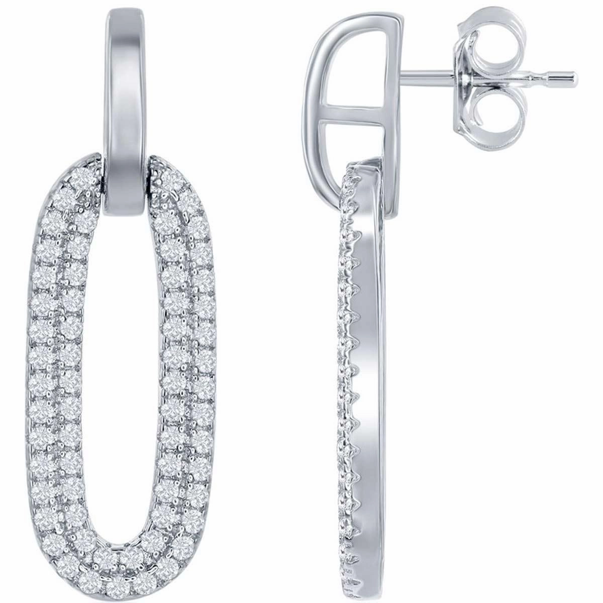 Classic Women's Earrings - Sterling Silver Oval Micro Pave CZ Door Knocker | D-7848