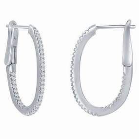 Classic Women's Earrings - Sterling Silver Oval Ultra-Thin 25mm Hoop CZ | D-7893