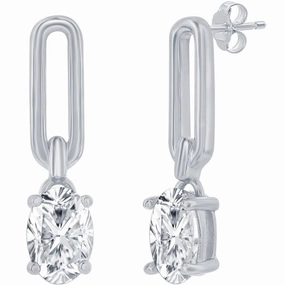 Classic Women's Earrings - Sterling Silver Paperclip Oval White CZ Post Back | D-8257