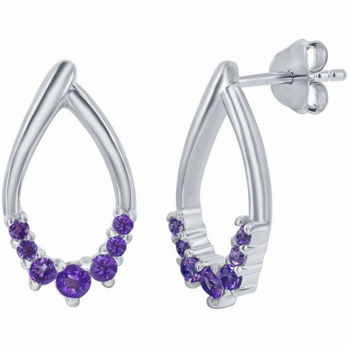 Classic Women's Earrings - Sterling Silver Pear Shaped Amethyst Post Back | D-8123