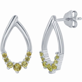 Classic Women's Earrings - Sterling Silver Pear Shaped Citrine Post Back | D-8126