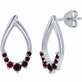 Classic Women's Earrings - Sterling Silver Pear Shaped Garnet Gem Post Back | D-8127