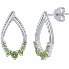 Classic Women's Earrings - Sterling Silver Pear Shaped Peridot Post Back | D-8122