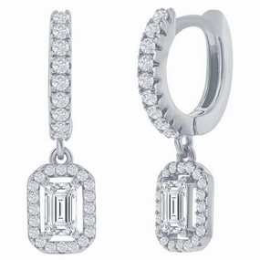 Classic Women's Earrings - Sterling Silver Rectangle CZ Huggie Hoop | D-8217