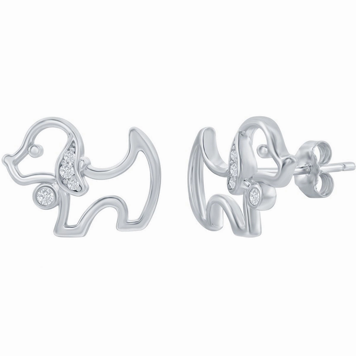 Classic Women's Earrings - Sterling Silver Standing Dog White CZ Stone Stud | D-7923