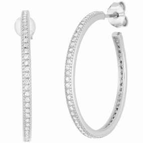Classic Women's Earrings - Sterling Silver Thin CZ 25mm Post Back Closure | D-5951