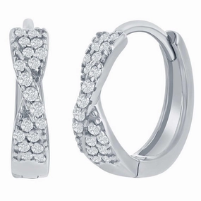 Classic Women's Earrings - Sterling Silver Twisted CZ 14mm Huggie Hoop | D-8325