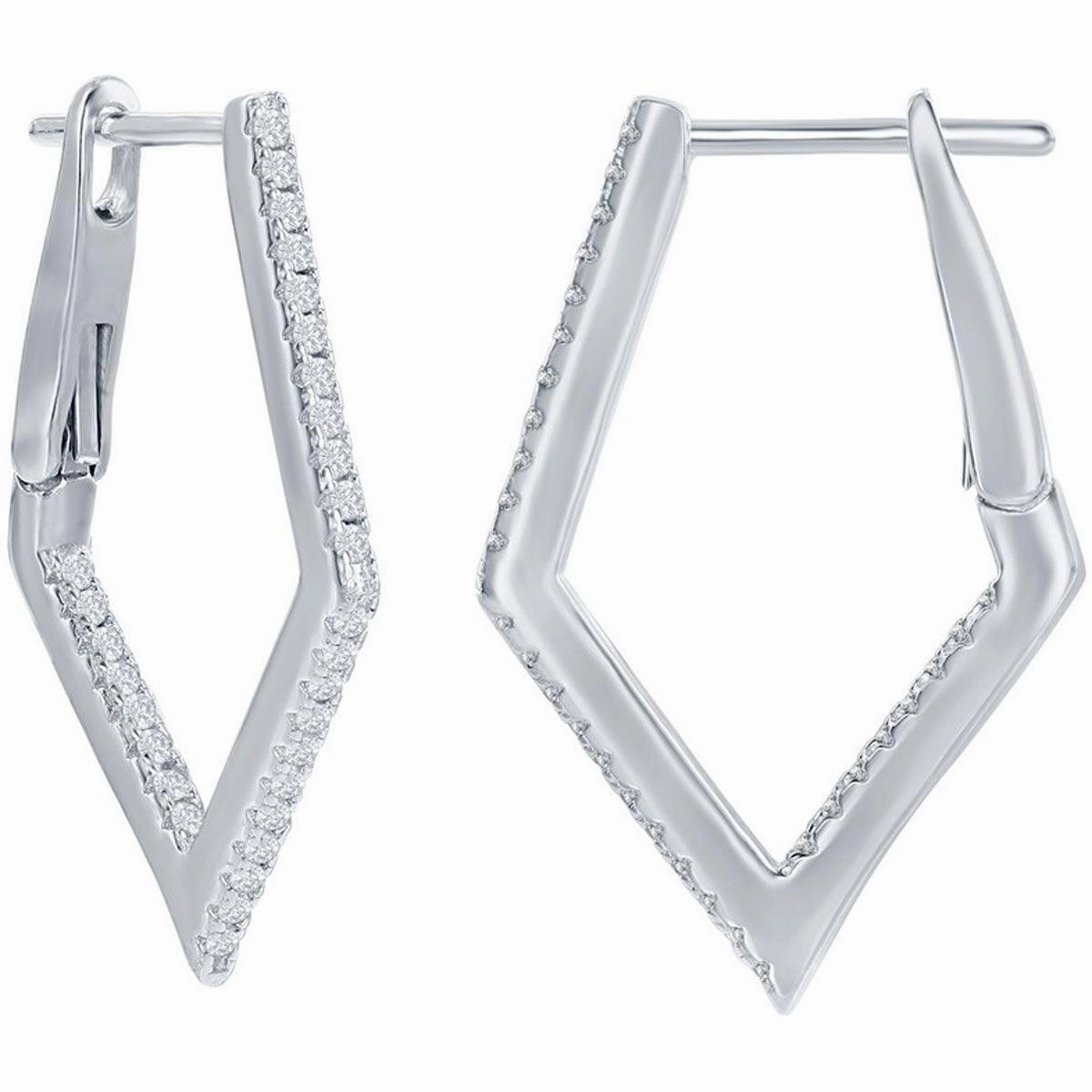 Classic Women's Earrings - Sterling Silver Ultra Thin 25mm CZ Diamond Hoop | D-7891