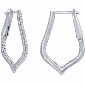 Classic Women's Earrings - Sterling Silver Ultra Thin 25mm CZ Marquise Hoop | D-7884