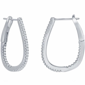 Classic Women's Earrings - Sterling Silver Ultra Thin 25mm CZ Pearshaped Hoop | D-7898
