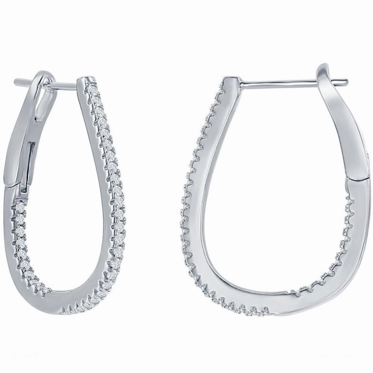 Classic Women's Earrings - Sterling Silver Ultra Thin 25mm CZ Pearshaped Hoop | D-7898