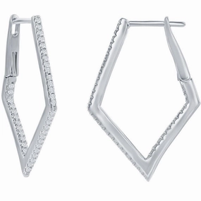 Classic Women's Earrings - Sterling Silver Ultra Thin 30mm CZ Diamond Hoop | D-7892