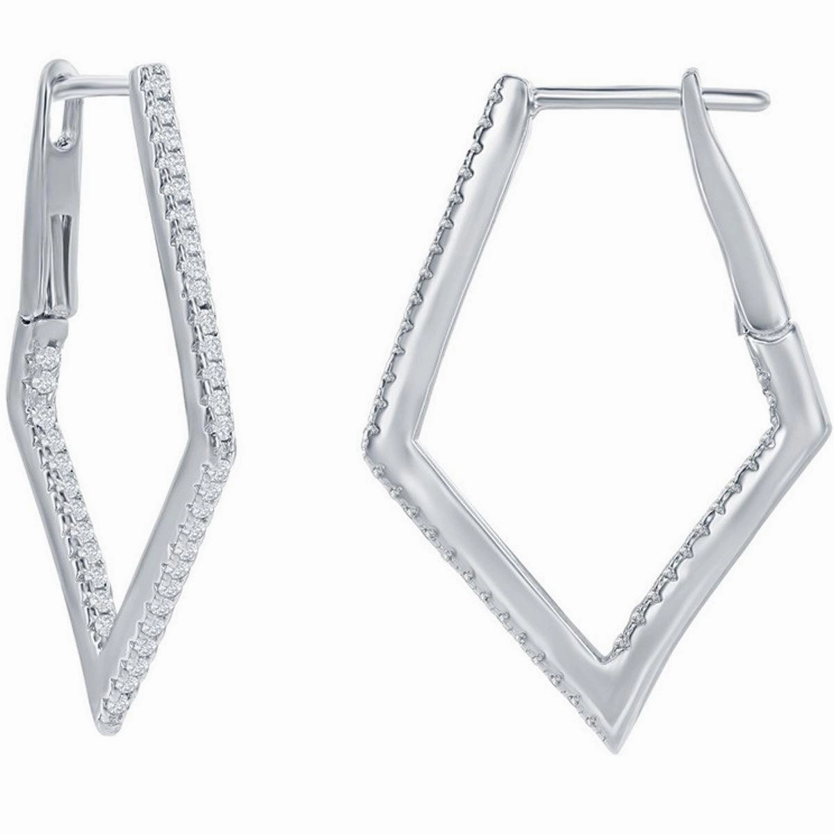Classic Women's Earrings - Sterling Silver Ultra Thin 30mm CZ Diamond Hoop | D-7892