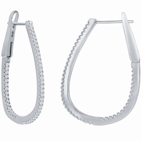 Classic Women's Earrings - Sterling Silver Ultra Thin 30mm CZ Pear Shaped | D-7899