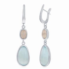 Classic Women's Earrings - Tiffany Blue and Oval Champagne Cat's Eye | SMD-7332