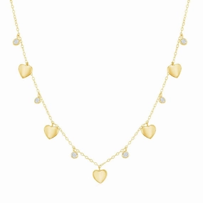 Classic Women's Necklace - Alternating Gold Plated Heart and Bezel-Set CZ | M-6803-GP