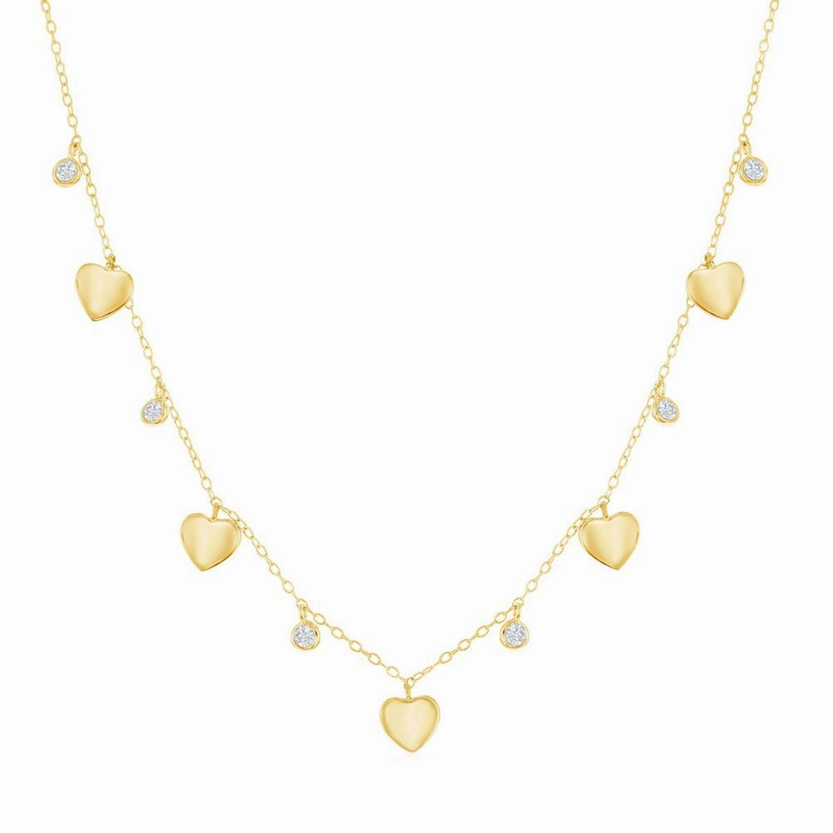 Classic Women's Necklace - Alternating Gold Plated Heart and Bezel-Set CZ | M-6803-GP