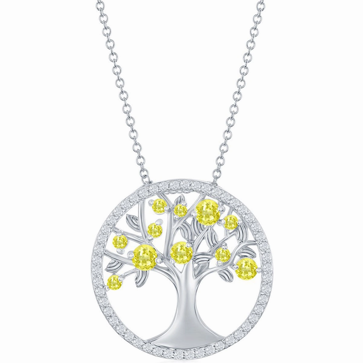 Classic Women's Necklace - Citrine CZ November Birthstone Tree of Life | M-6770