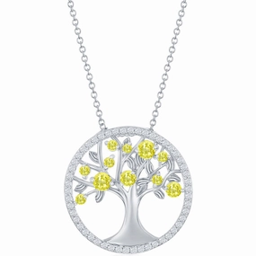 Classic Women's Necklace - Citrine CZ November Birthstone Tree of Life | M-6770