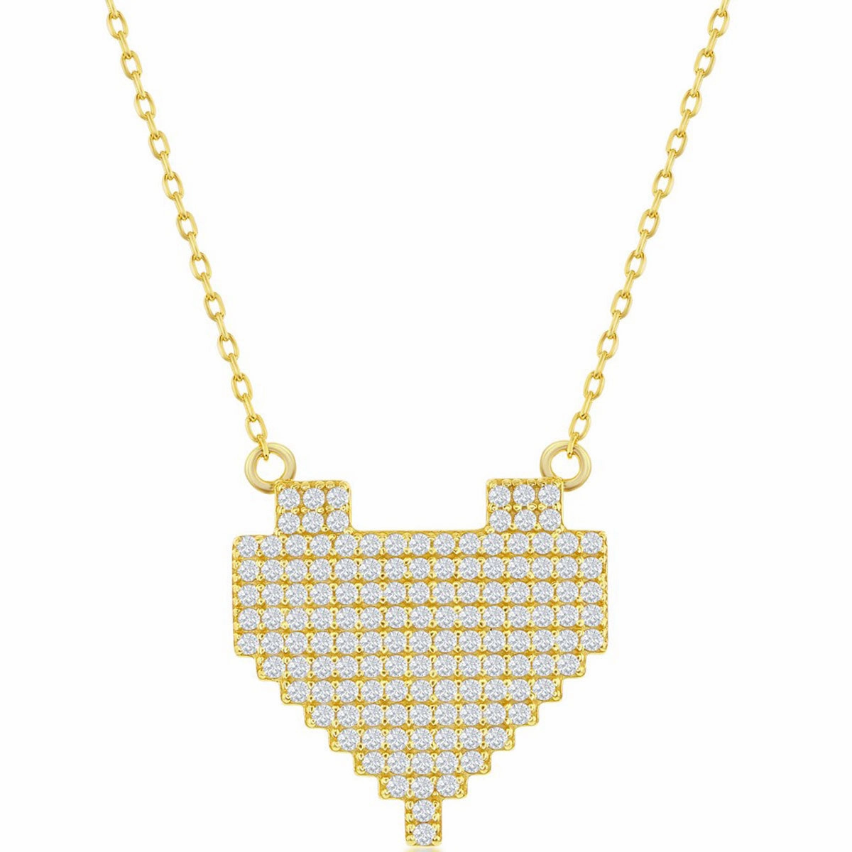 Classic Women's Necklace - Gold Plated Sterling Silver CZ Pixel Heart | M-6773-GP